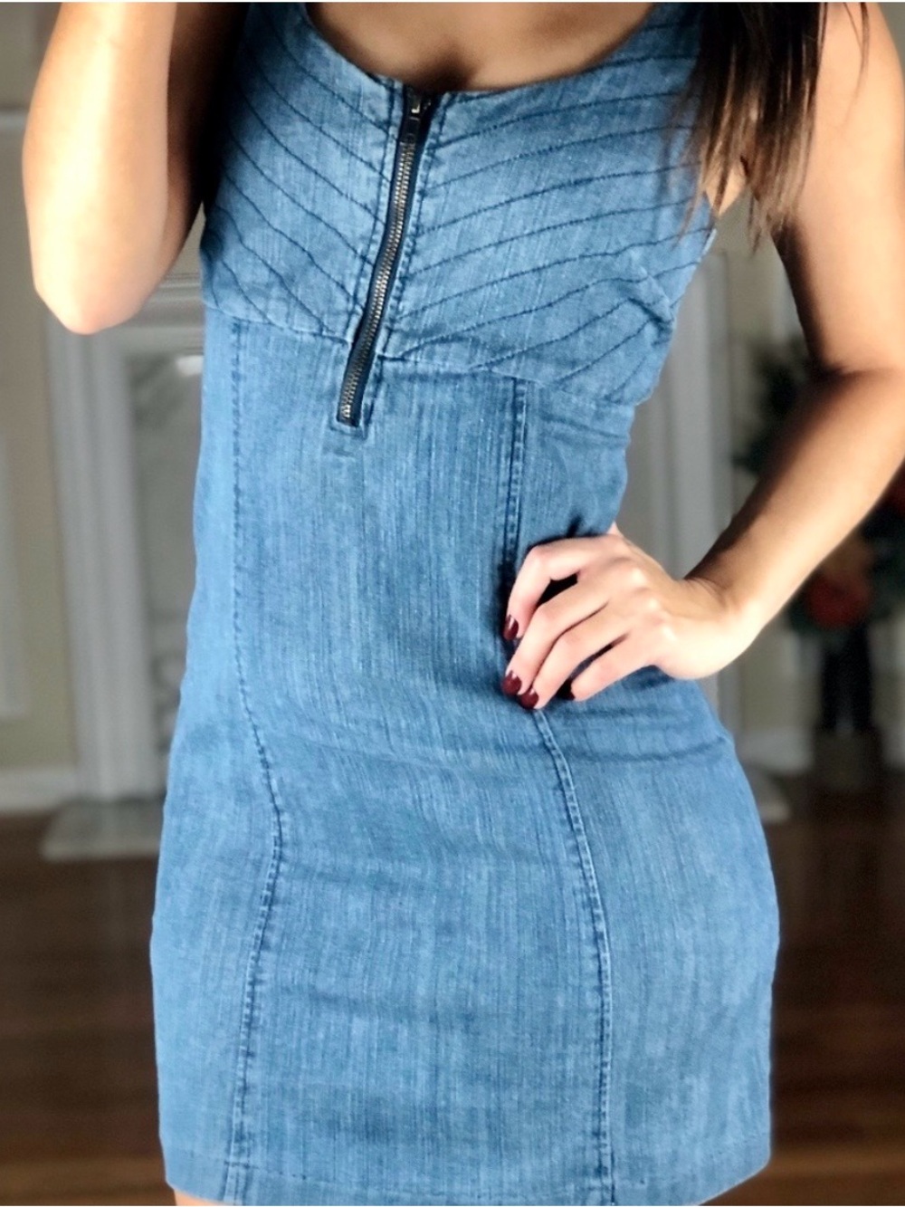 Jack by BB Dakota Blue Denim Zip-Front Mini Dress